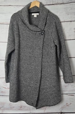 Cárdigan para mujer Ellen Tracy 1X negro blanco pata de gallo manga larga de un botón  Foto 1 de 4
