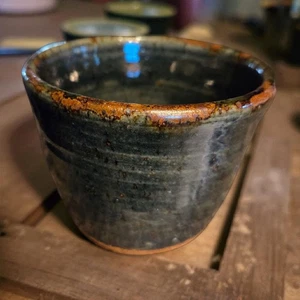 Studio Kunst Keramik Sukkulanzen Übertopf 3,25" jeansblau grau Rost Vase Tasse rustikal - Bild 1 von 10