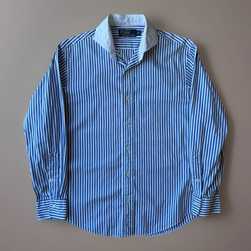 Camisa Polo Ralph Lauren Vintage S Azul Blanco Rayas Oxford Minimalista RRL Foto 1 de 4