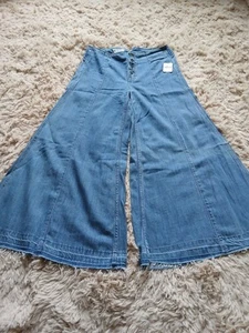 BNWT Free People Blue Cotton Wide Leg Button Fly Denim Jeans Size 29 - Picture 1 of 9