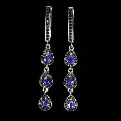 Pendientes de plata de ley 925 pera zafiro 4x3 mm espinela piedras preciosas naturales joyería Foto 1 de 4