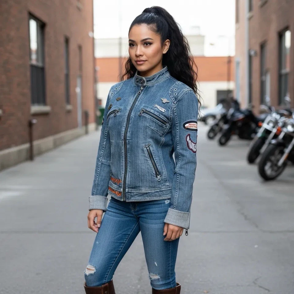 Harley Davidson Women's Small Denim Jean Jacket Embroidered Biker Motorcycle - Image 1 of 4