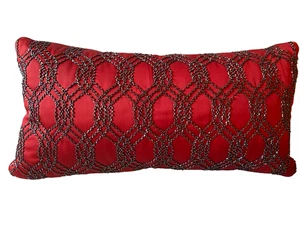 Hotel Collection Medallion 10" x 20" Beaded Sequin Decorative Pillow Red & Black - Picture 1 of 7