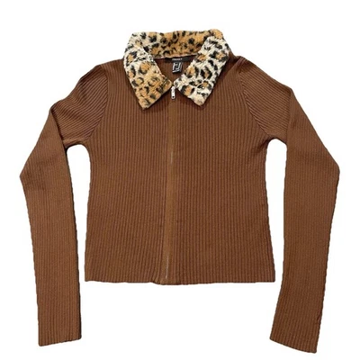 Cárdigan Forever 21 M Marrón Acanalado Cremallera Piel Sintética Y2K Años 90 Coquette Grunge Foto 1 de 4