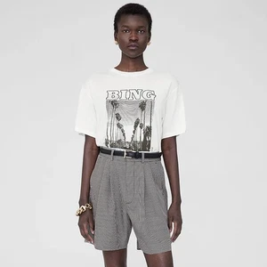 NEW ANINE BING Printed Cotton Tee – Women's White Short-Sleeve T-Shirt - Picture 1 of 5