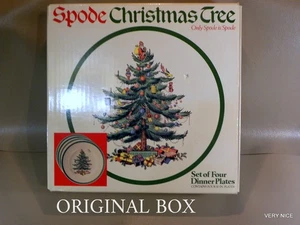 EXCEPTIONNAL SET OF 4 DINNER PLATES 10 3/4" / SPODE / CHRISTMAS TREE / ENGLAND - Picture 1 of 15