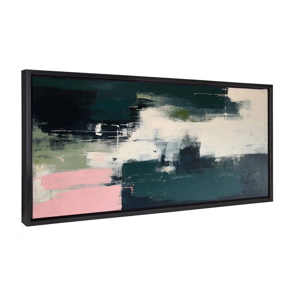 Sylvie Emerald Blush Framed Canvas Wall Art by Amy Lighthall; 18x40 Black; Co... - Image 1 of 4
