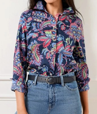 Talbots Top Shirt Women Plus 1X Navy Modern Classic Stately Paisley Button Up - Image 1 of 4