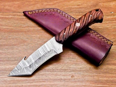 8" Custom Handmade Damascus Blade Hunting Knife, Camping Knife, W/SHEATH TR-6502 - Image 1 of 4