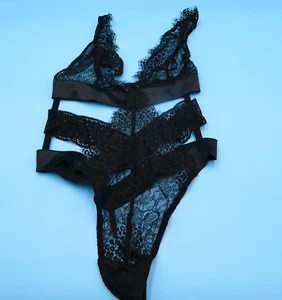 Victorias Secret Very Sexy Teddy Small Black Lingerie Plunge Lace One Piece New - Picture 1 of 7