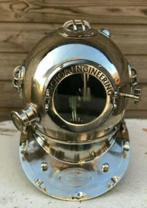 US Navy Mark V Divers Diving Helmet Silver Scuba Style Antique Vintage Full Size - Picture 1 of 7