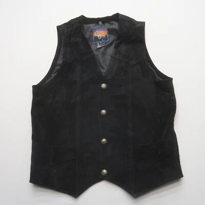 Chaleco de gamuza Cripple Creek para hombre pequeño frente a presión occidental negro cuero genuino Foto 1 de 4