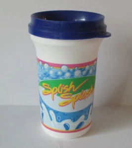 Small Plastic Travel Drinking Cup w/ Straw & Lid Splish Splash Print - Holds 8oz - Picture 1 of 5