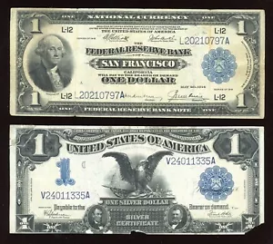 Set 1899 $1 Black Eagle Note and $1 1914 Federal Reserve Note - Picture 1 of 2