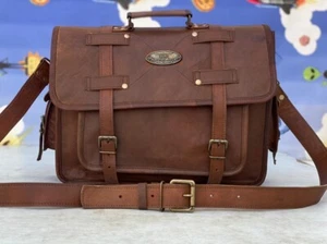 Men's Vintage Leather Messenger Bag Shoulder 15.5" Laptop Briefcase Made By GVB - Picture 1 of 9
