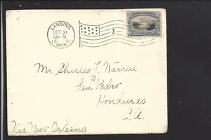 297 PANAMERICANO en MI a HONDURAS 1901 Cubierta vía NUEVA ORLEANS - GEMA CON BONITAS MARCAS - Imagen 1 de 2
