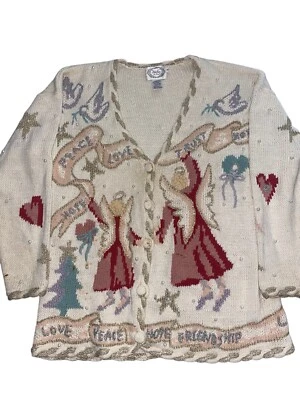 Cárdigan Stitches In Time Angels adornado invierno tejido suéter talla L MANCHAS Foto 1 de 4