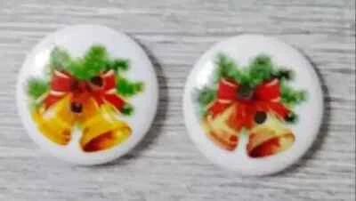 christmas bells wood sewing buttons 2 holes 1/2 inch red green 2pc - Image 1 of 2