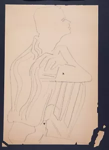 Andy Warhol Rare Original 1950s Seated Male Line Drawing TOP203.081 - Picture 1 of 6