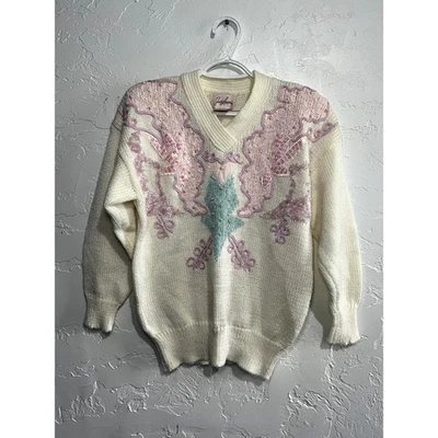 Jaclyn Smith Vintage Bordado Suéter Mujer Mediano Grandmacore Granny Retro Foto 1 de 4