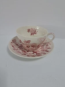 Taza de té y platillo Johnson Brothers China Windsorware flores rojas/rosas  - Imagen 1 de 8