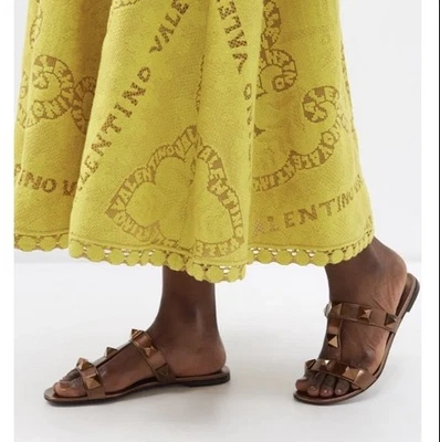 Valentino Garavani Women's Sz 40 9.5 US Roman  Stud slide sandals, Brown  $1,050 - Image 1 of 4