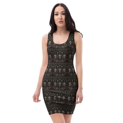 Calaveras y Murciélagos Gótico Feo Navidad Suéter Estilo Bodycon Vestido Regalo de Vacaciones Foto 1 de 4