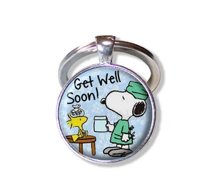 Beagle Dog Doctor Get Well Soon - Handmade Glass Pendant Keychain KEY RING - Picture 1 of 7