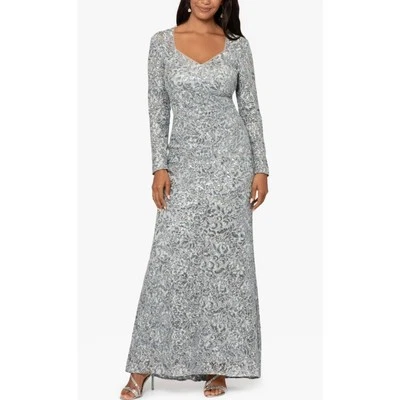 Новый с Ярлыками Xscape женщин длинным рукавом блестки кружева платье серый размер 16 5109 X - Изображение 1 из 4