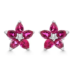 2.19Ct Ruby & Diamond Alexa Earrings 14k White Gold Lab Grown - Picture 1 of 4