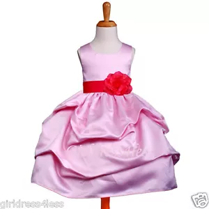 ABITO DA SPOSA ROSA/VERO ROSSO PICK UP ABITO DA BAMBINA A FIORI 6M 12M 18M 2/2T 4 6 8 10 12 - Foto 1 di 2
