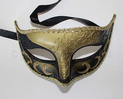 Black/Gold Venetian Masquerade Mask Party Prom Mardi Gras Halloween Costume  - Image 1 of 2
