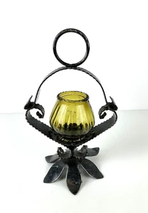 Jolie Ancien Bougeoir en Fonte Artisanale avec un Sublime Verre Ambré - Vintage - Imagen 1 de 22