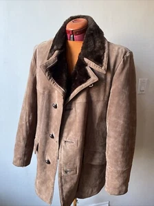 Vintage Sears The Men's Store Suede Faux Fur Wool Collared Coat Sz 42 L XL Large - Picture 1 of 11