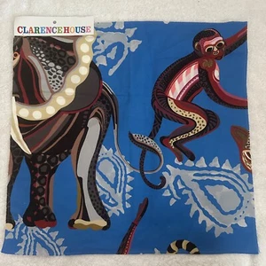 CLARENCE HOUSE Resto di Tessuto Dans La Jungle Cotone Cobalto Lino Nuovo 18" x 17" - Foto 1 di 4