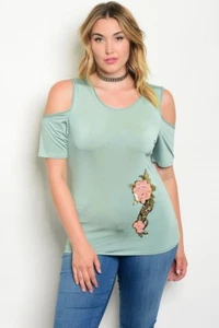 Women's Plus Size Short Sleeve Cold Shoulder Strech Blouse Top - Picture 1 of 2