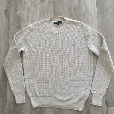 Allsaints Sweater Cream Beige Crewneck Waffle Knit Pullover Adult Preppy Mens M - Image 1 of 4