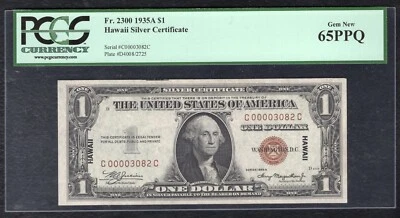 FR. 2300 1935-A $1 “HAWAII” SILVER CERTIFICATE “LOW S/N 3082” PCGS GEM UNC-65PPQ - Image 1 of 2