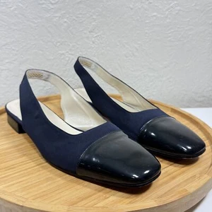Vintage Talbots Slingback Flats Loafers 10N Navy Leather Italy Old Money Luxury - Picture 1 of 9