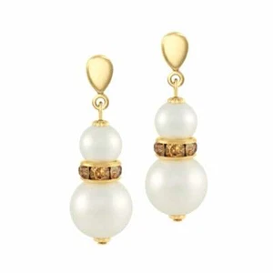 Alpine Lt Colorado Topaz Crystal Shell Pearl Gold Tone Drop Clip On Earrings - Picture 1 of 2