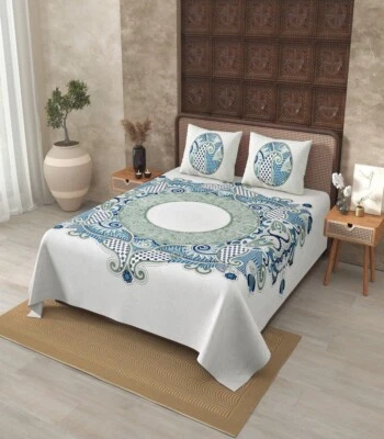 Sábana bajera celestial mandala estampado azul algodón puro Foto 1 de 4