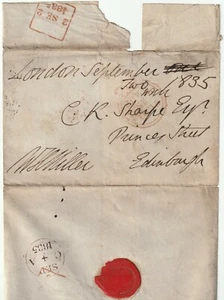 1835 LONDON CROWN FREE WRAPPER AMENDED DATE & RED BOXED LATE FEE TO EDINBURGH - Picture 1 of 1