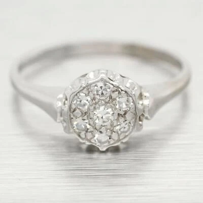Antique Art Deco 0.30ctw Cluster Hexagon Style Diamond Ring - 14k White Gold - Image 1 of 4