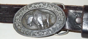 Boucle Siskiyou Buckle Co. 1985 argent buffle bison et ceinture en cuir usiné 47"L - Photo 1/5