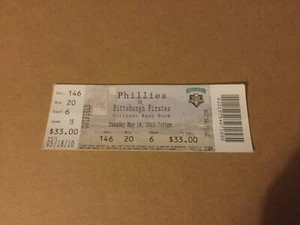 PHILLIES~2010 TALÓN DE BOLETO 18/05/10 VS PIRATAS - Imagen 1 de 1