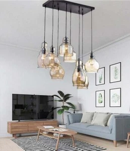 6/8-Light Pendant Lamps Vintage Kitchen Island Cognac Glass Cluster Chandeliers - Picture 1 of 15