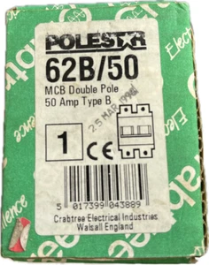 CRABTREE POLESTAR MCB DOPPELPOLIG 50AMP TYP B 62B/50 - Bild 1 von 2