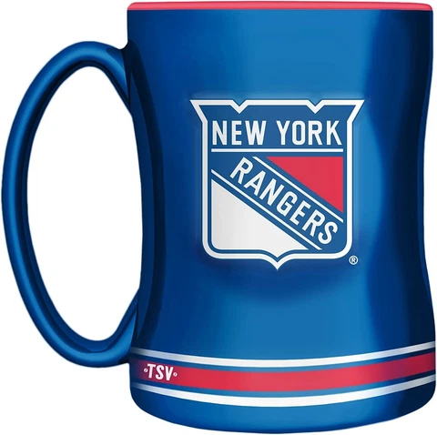 New York Rangers Primary Logo Royal Red NHL Hockey 14oz Sculpted C-Handle Mug Cover