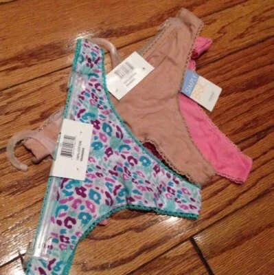 NUEVO Simply Basic M Lote 3 Conjunto Ropa Interior Algodón Tanga Tanga Bragas Rosa Beige Foto 1 de 4