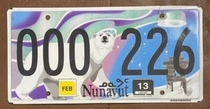 Nunavut 2013 POLAR BEAR GRAPHIC LOW NUMBER License Plate # 000 226 - Picture 1 of 1